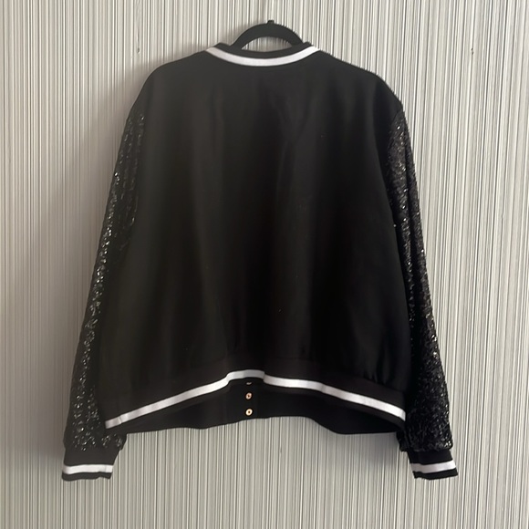 Plus size Boutique sequin black & white varsity jacket - Picture 2 of 5